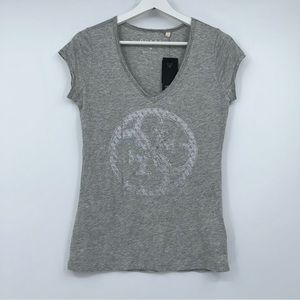 NWT Guess Gray T-Shirt with Rhinestones V-Neck Size Medium